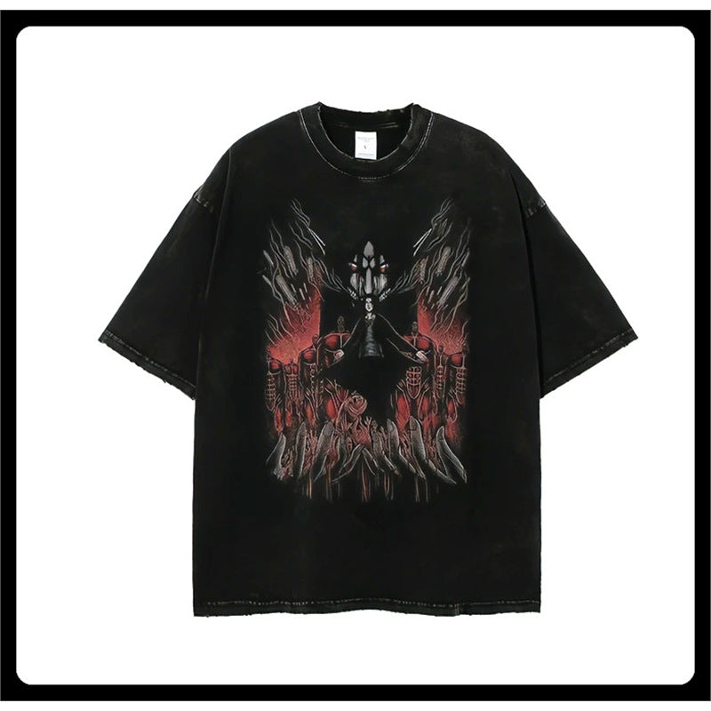 Anime New T-Shirt Cotton Top T-Shirt Dark Shirt Printing Anime Short-Sleeved Men's and Women's 220g Series