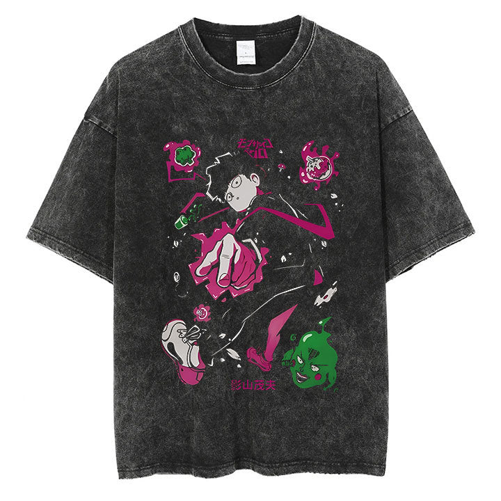 Anime Mob Psycho 100 Washed Tshirt Men Streetwear Harajuku g