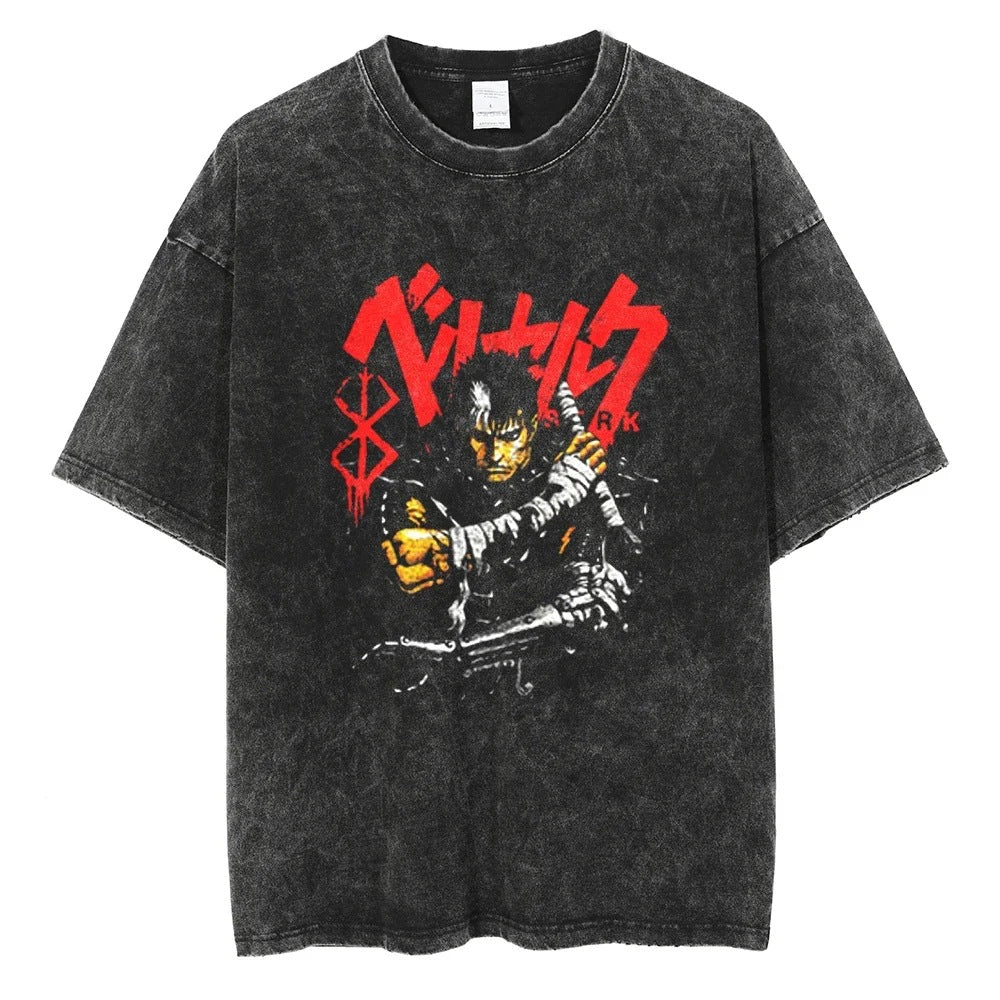 Washed T-Shirt Hip Hop Streetwear Japanese Anime 2024 Print