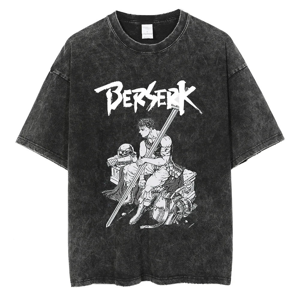 Washed T-Shirt Hip Hop Streetwear Japanese Anime 2024 Print