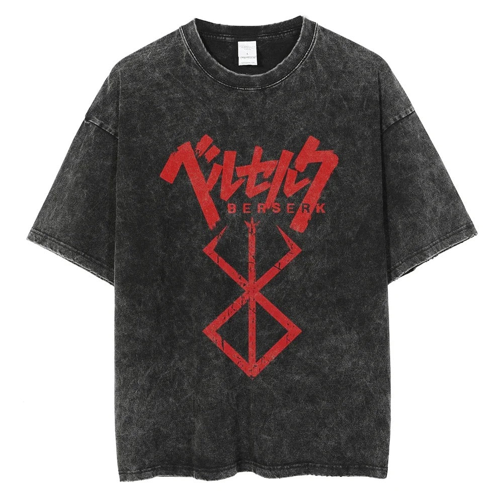 Washed T-Shirt Hip Hop Streetwear Japanese Anime 2024 Print