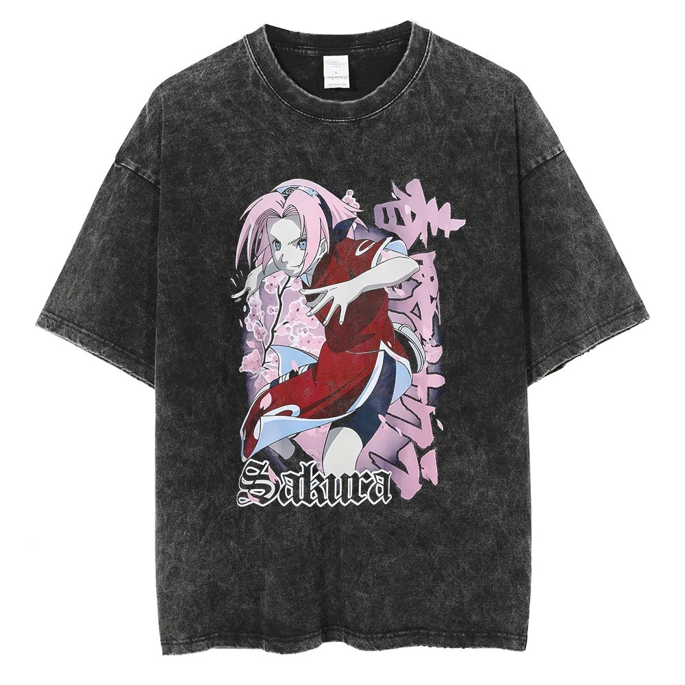 Hip Hop Streetwear Washed Oversized T-Shirt Japanese Anime 202
