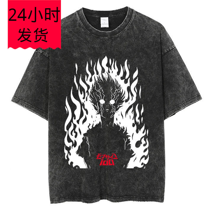 Anime Mob Psycho 100 Washed Tshirt Men Streetwear Harajuku g