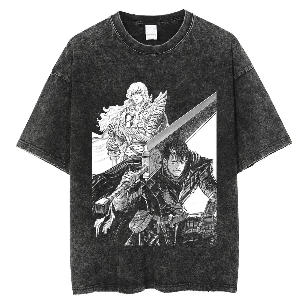 Washed T-Shirt Hip Hop Streetwear Japanese Anime 2024 Print