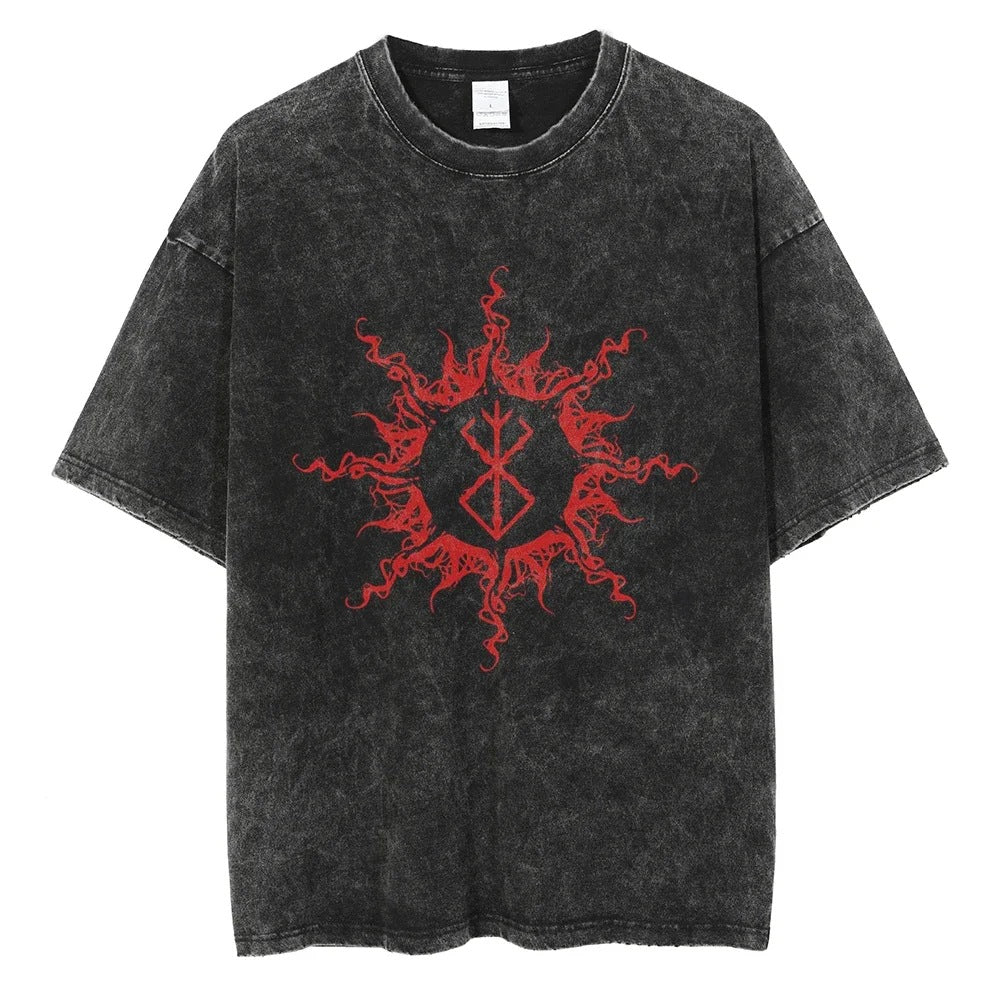 Washed T-Shirt Hip Hop Streetwear Japanese Anime 2024 Print