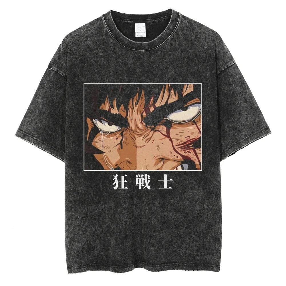 Washed T-Shirt Hip Hop Streetwear Japanese Anime 2024 Print