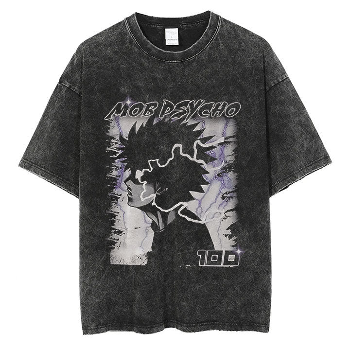 Anime Mob Psycho 100 Washed Tshirt Men Streetwear Harajuku g