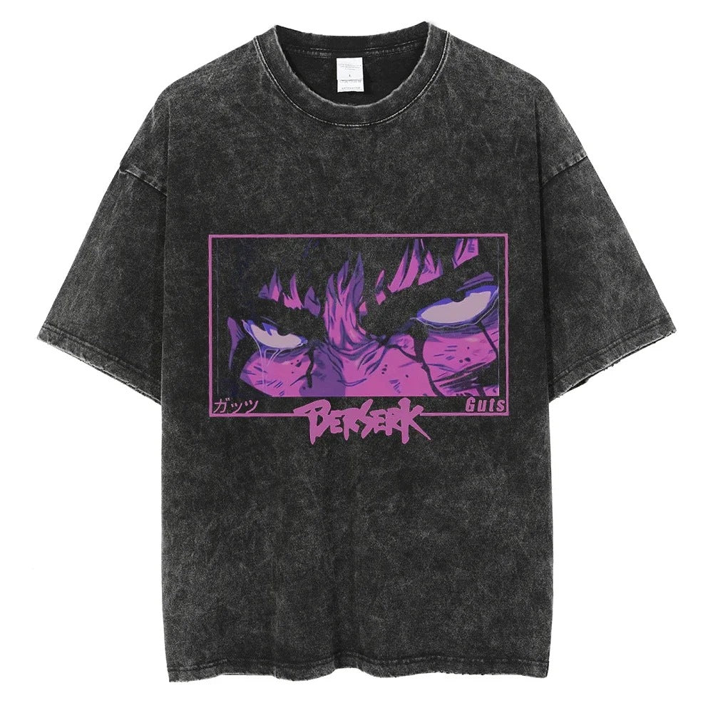 Washed T-Shirt Hip Hop Streetwear Japanese Anime 2024 Print