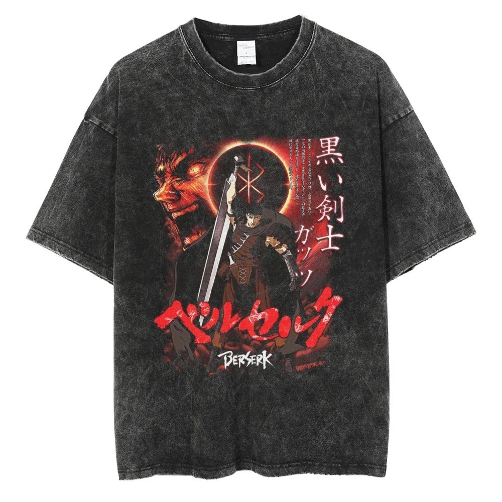 Washed T-Shirt Hip Hop Streetwear Japanese Anime 2024 Print
