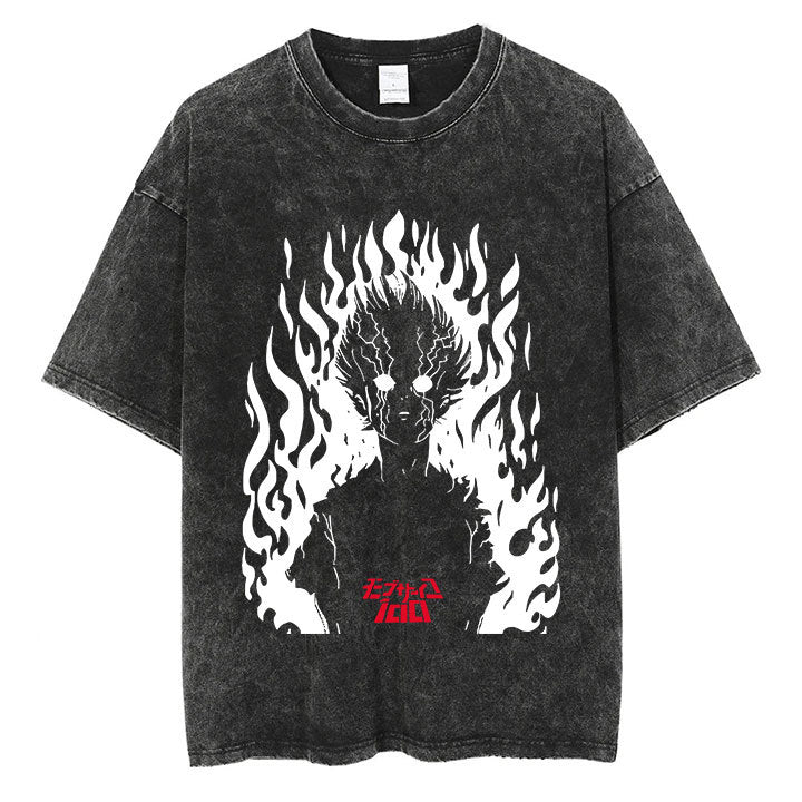 Anime Mob Psycho 100 Washed Tshirt Men Streetwear Harajuku g