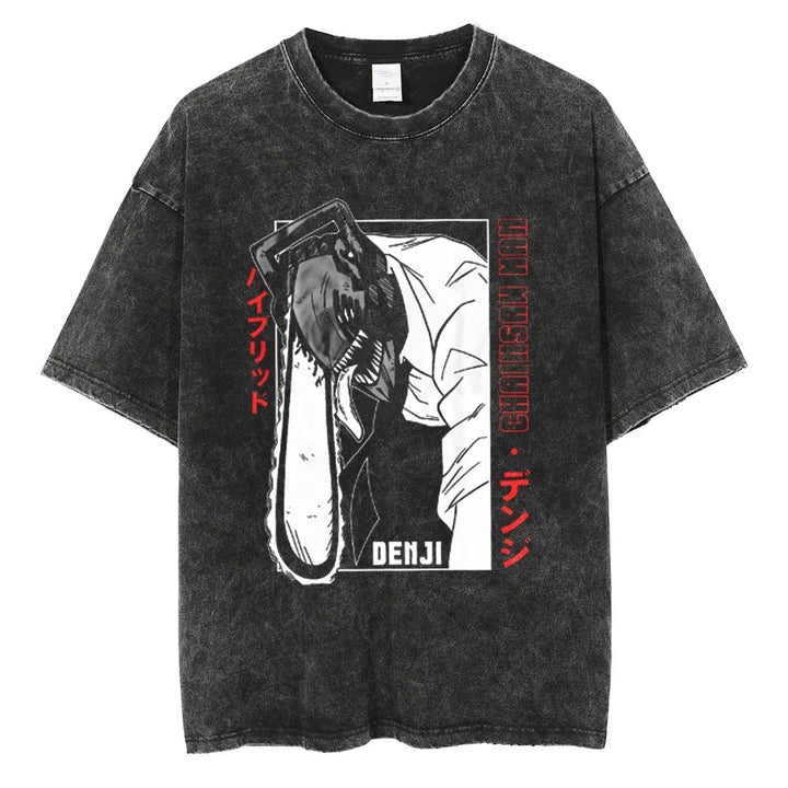Anime Chainsaw Washed t Shirt Men Women Harajuku Vintage Sum