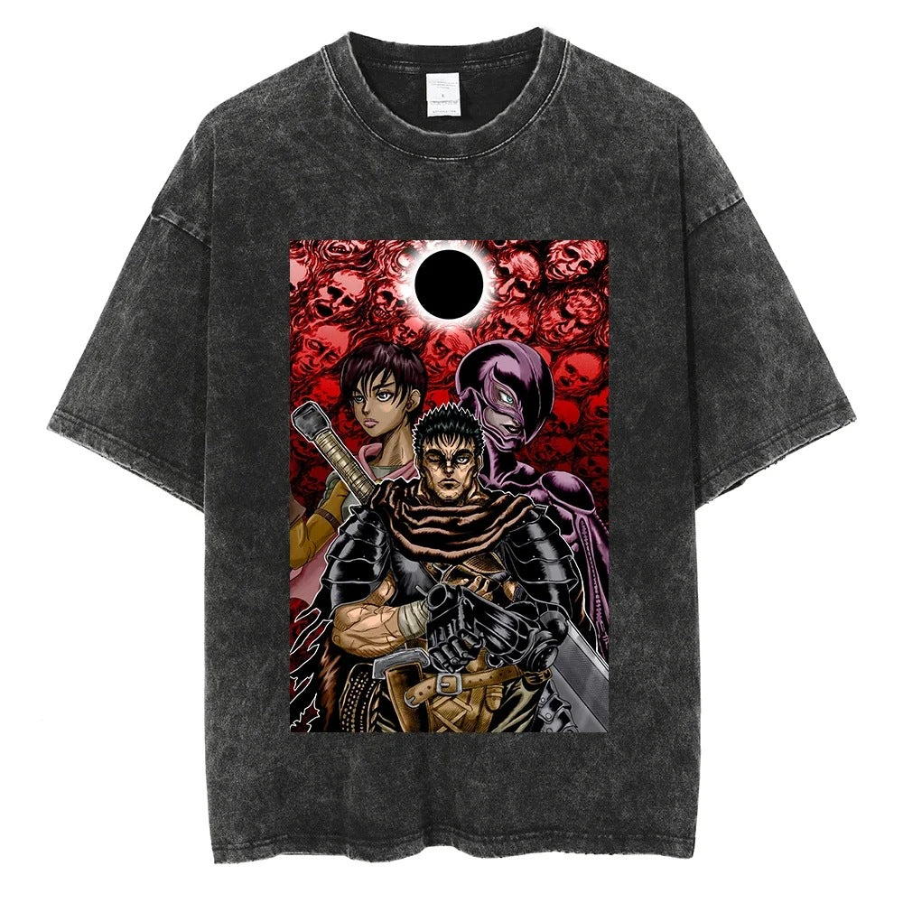 Washed T-Shirt Hip Hop Streetwear Japanese Anime 2024 Print
