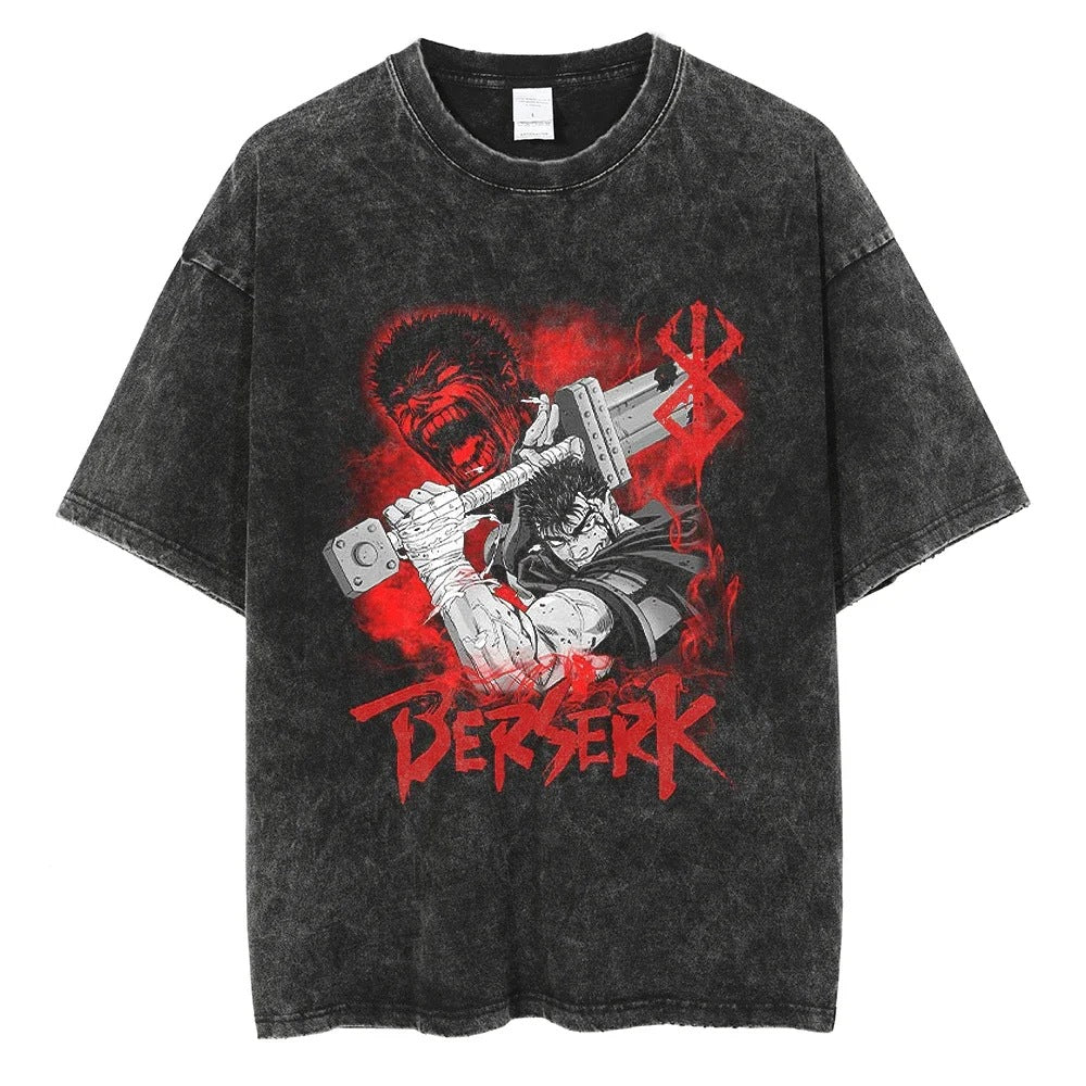 Washed T-Shirt Hip Hop Streetwear Japanese Anime 2024 Print