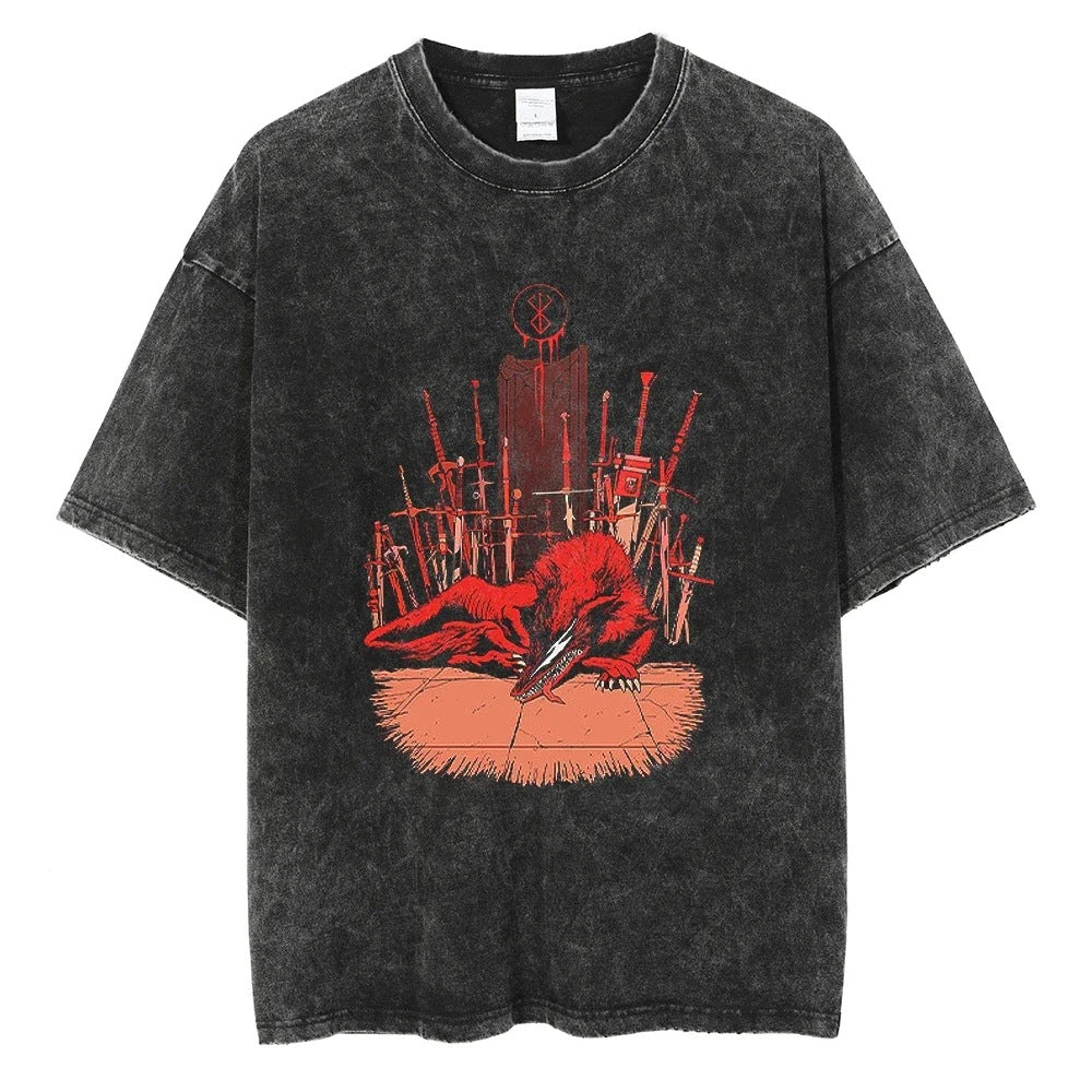 Washed T-Shirt Hip Hop Streetwear Japanese Anime 2024 Print