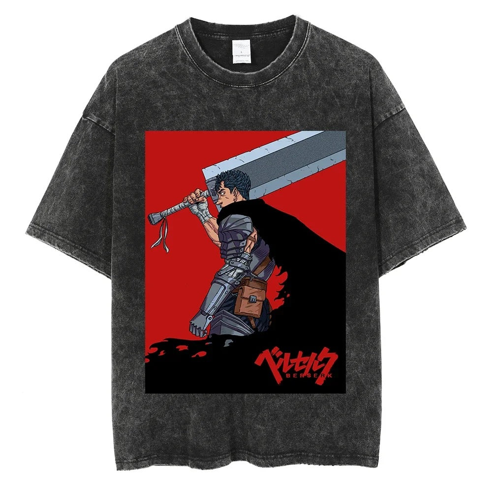 Washed T-Shirt Hip Hop Streetwear Japanese Anime 2024 Print