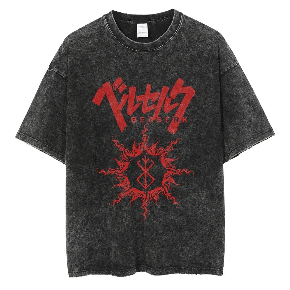 Washed T-Shirt Hip Hop Streetwear Japanese Anime 2024 Print
