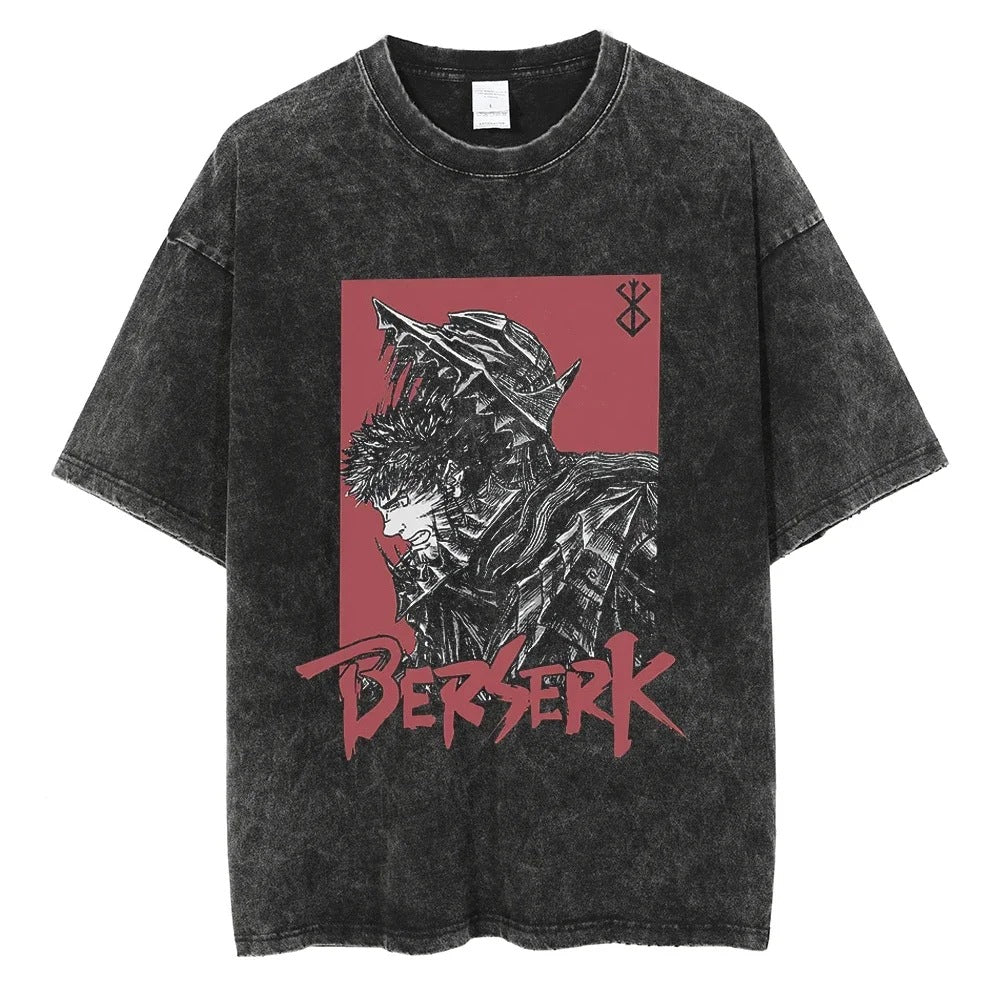 Washed T-Shirt Hip Hop Streetwear Japanese Anime 2024 Print