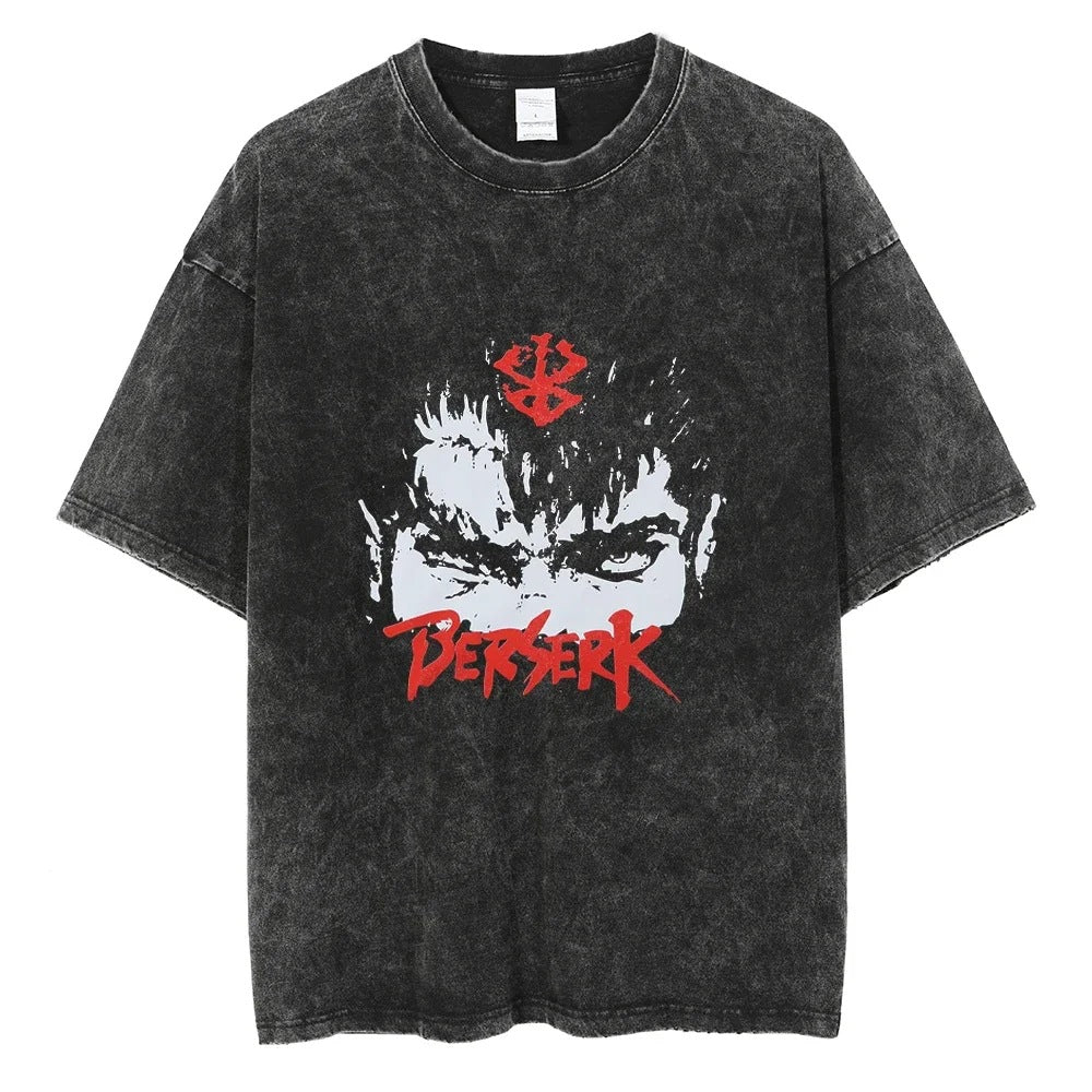 Washed T-Shirt Hip Hop Streetwear Japanese Anime 2024 Print