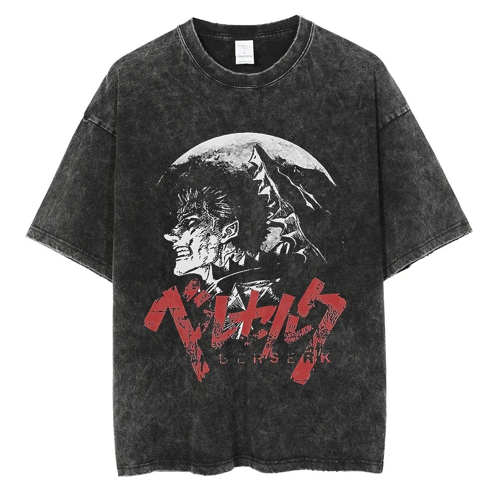 Washed T-Shirt Hip Hop Streetwear Japanese Anime 2024 Print