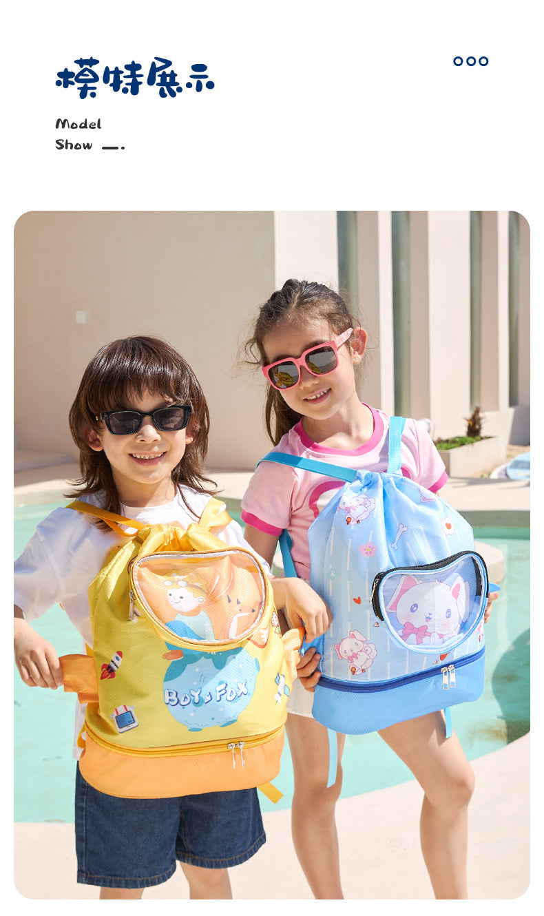 Children's Swimming Bag, Wet and Dry Separation Waterproof Storage Bag, Portable Backpack for Boys and Girls, Cute Cartoon Beach Backpack