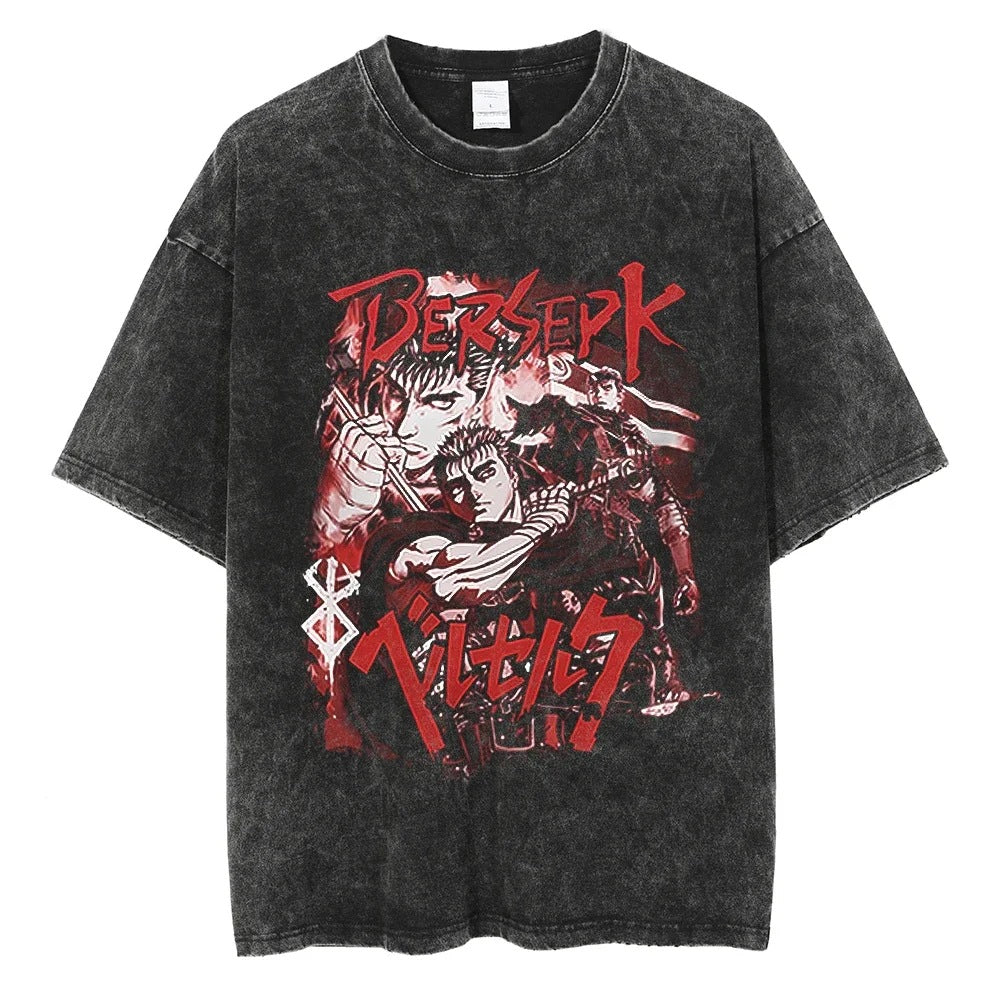 Washed T-Shirt Hip Hop Streetwear Japanese Anime 2024 Print