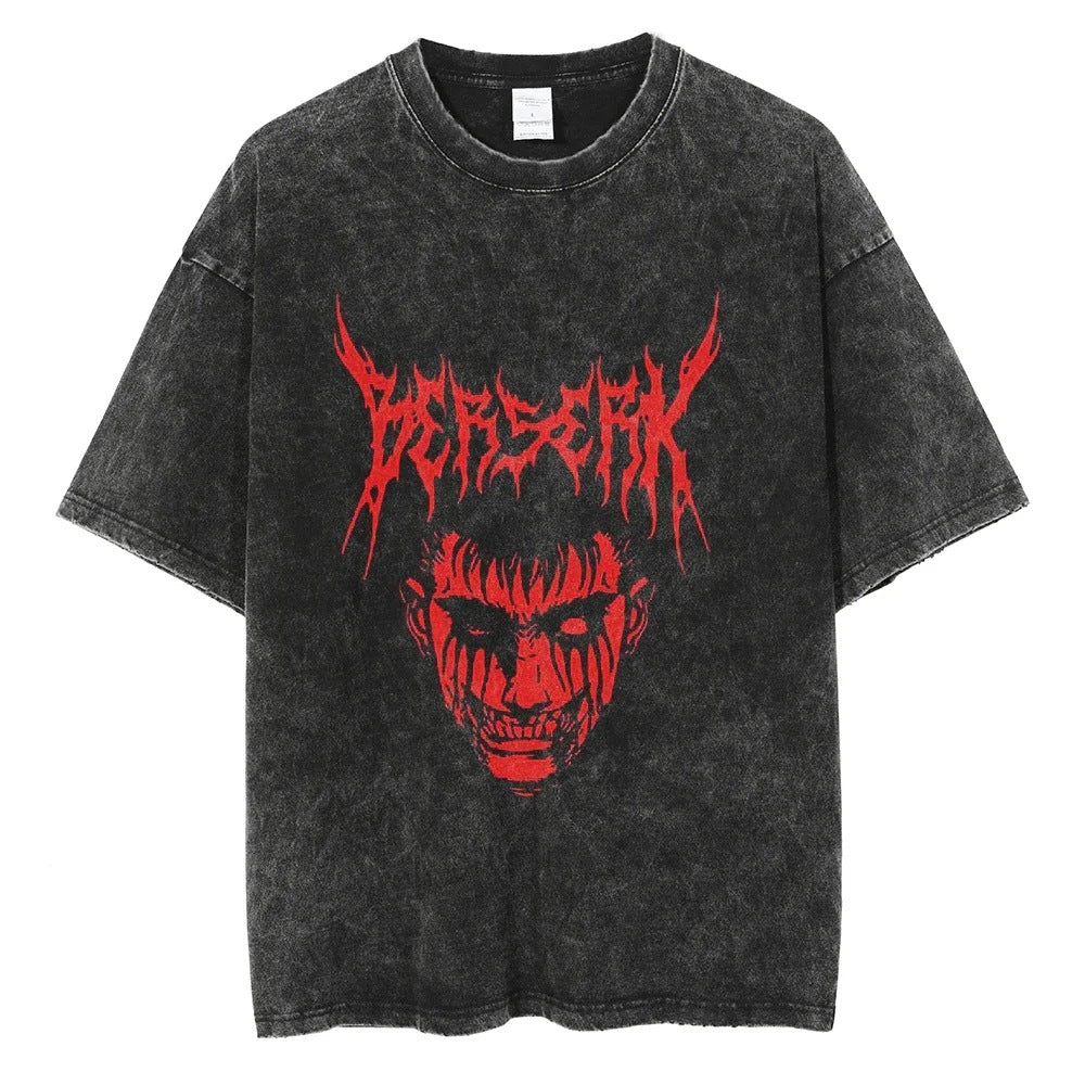 Washed T-Shirt Hip Hop Streetwear Japanese Anime 2024 Print