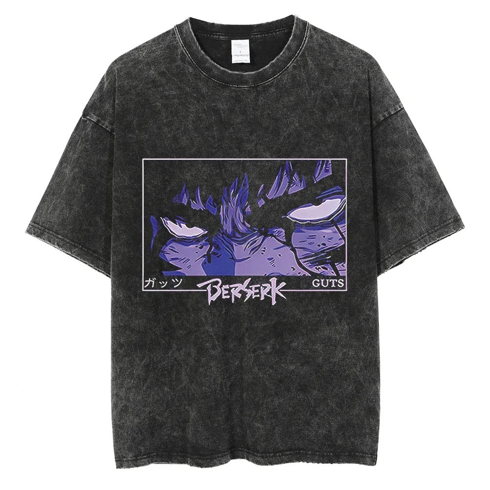 Washed T-Shirt Hip Hop Streetwear Japanese Anime 2024 Print