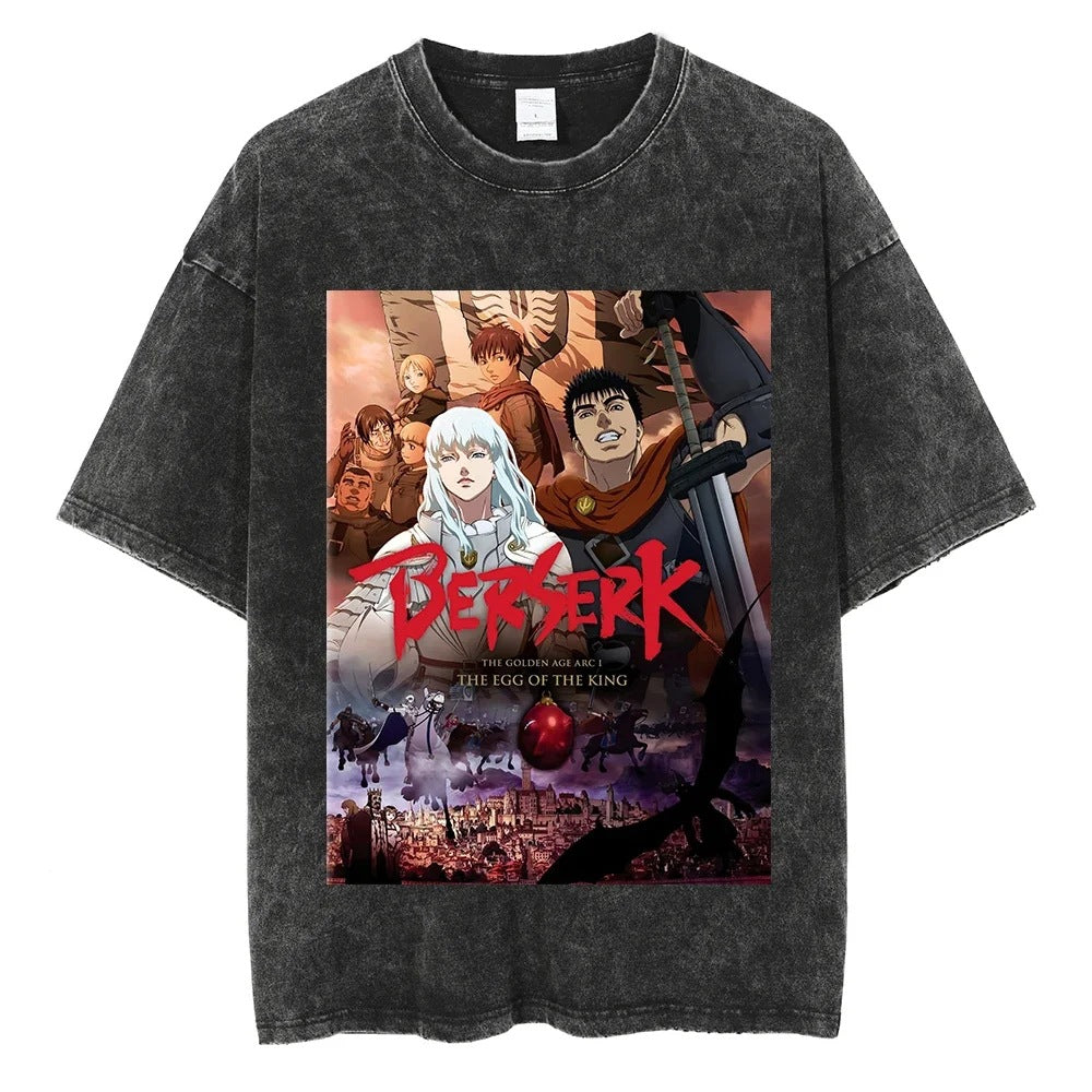Washed T-Shirt Hip Hop Streetwear Japanese Anime 2024 Print