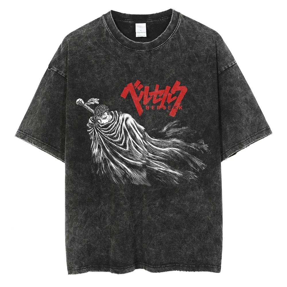 Washed T-Shirt Hip Hop Streetwear Japanese Anime 2024 Print
