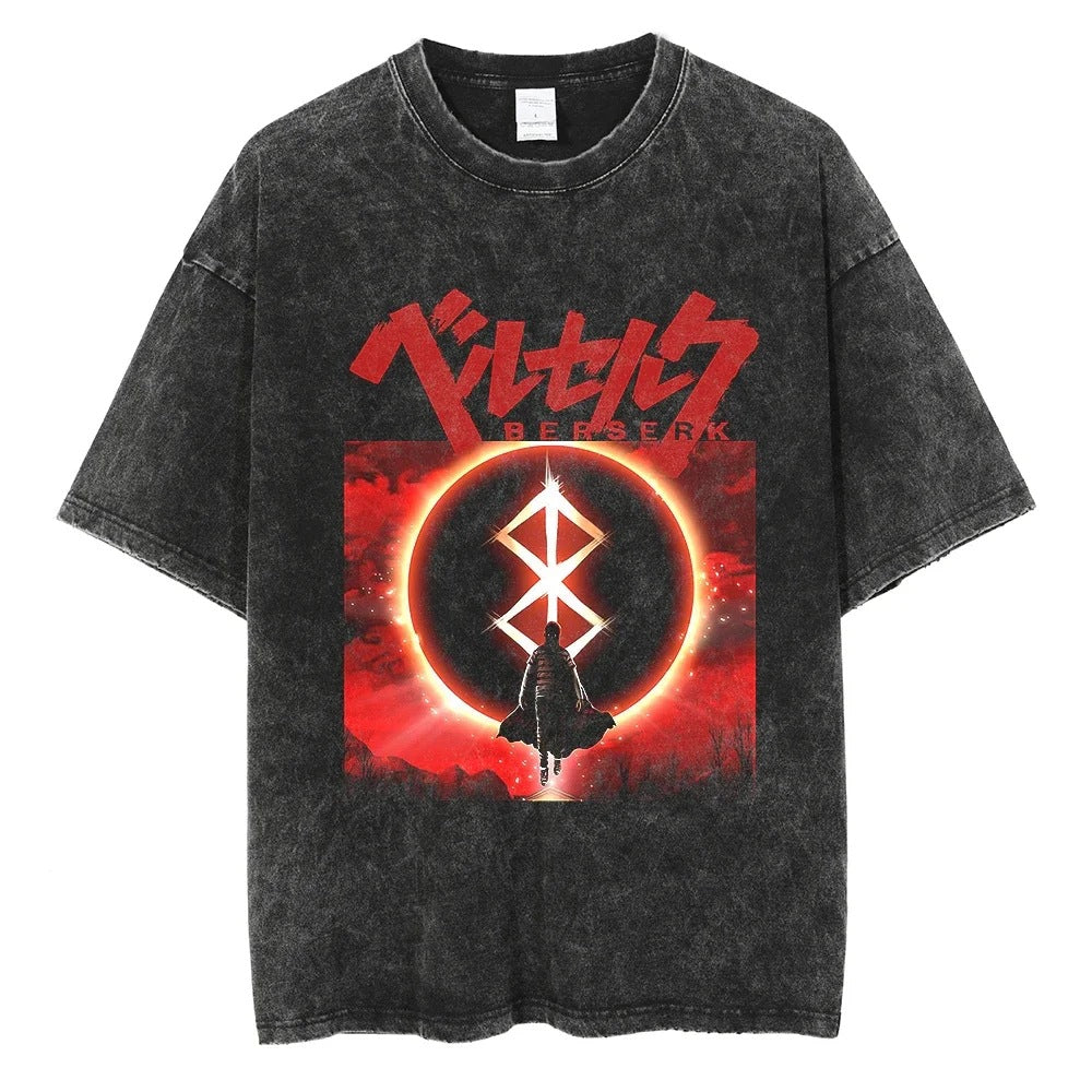Washed T-Shirt Hip Hop Streetwear Japanese Anime 2024 Print