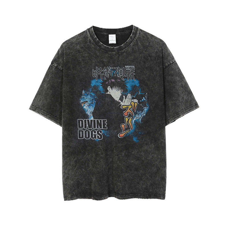 Anime New T-Shirt Cotton Top T-Shirt Dark Shirt Printing Anime Short-Sleeved Men's and Women's 220g Series