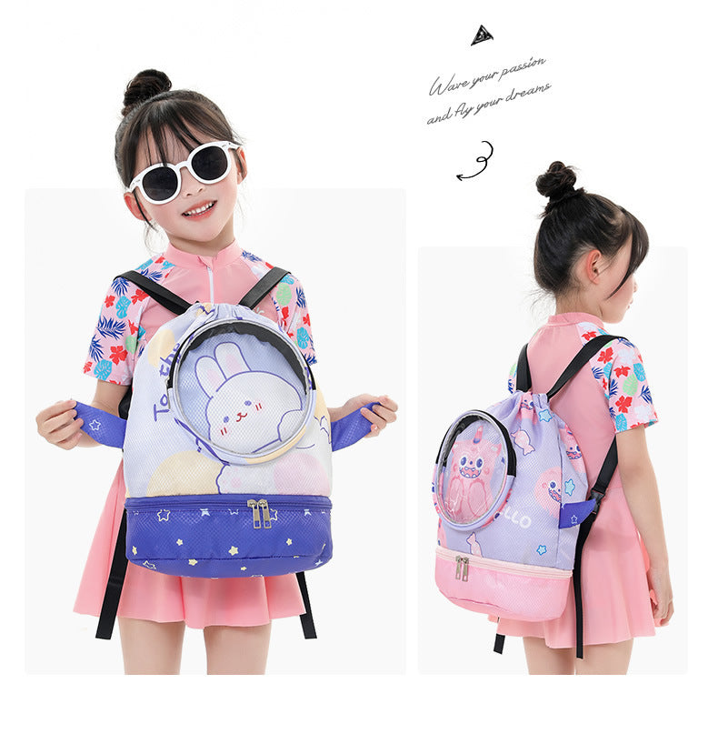 Children's Swimming Storage Bag Dry and Wet Separate Waterproof Wash Storage Bag Student Children's Cute Beach Backpack