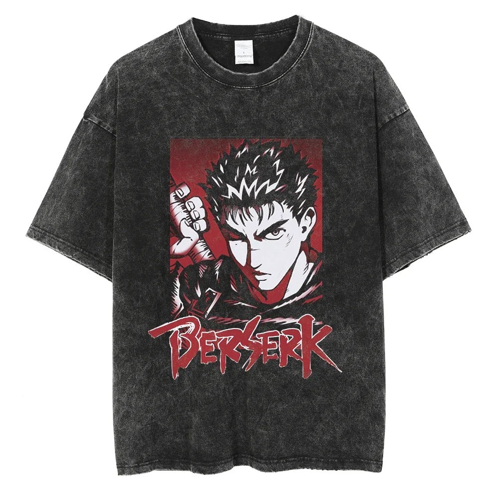 Washed T-Shirt Hip Hop Streetwear Japanese Anime 2024 Print