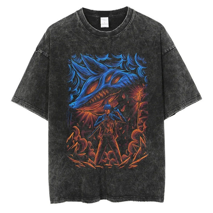 Anime Chainsaw Washed t Shirt Men Women Harajuku Vintage Sum