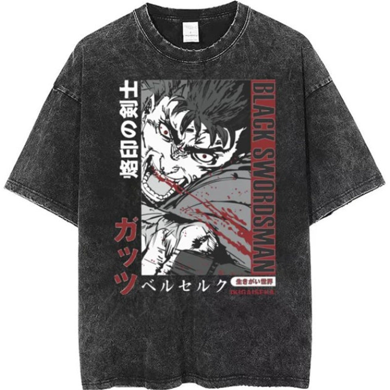 Anime New T-Shirt Cotton Top T-Shirt Dark Shirt Printing Anime Short-Sleeved Men's and Women's 220g Series