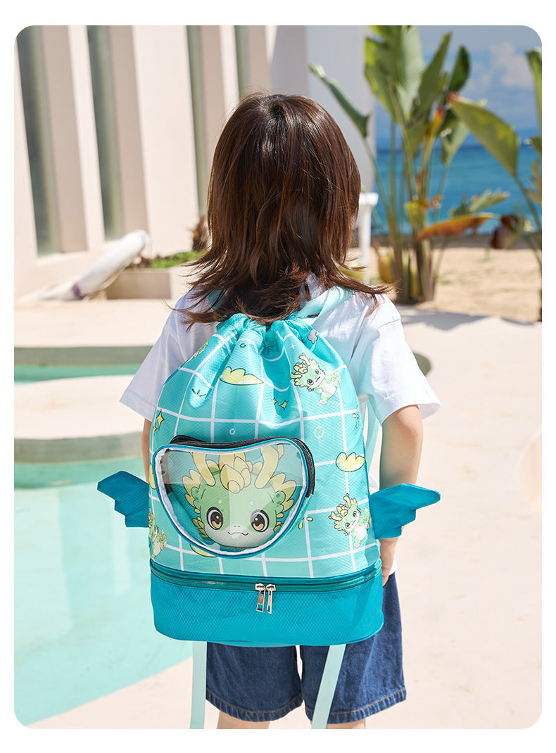 Children's Swimming Bag, Wet and Dry Separation Waterproof Storage Bag, Portable Backpack for Boys and Girls, Cute Cartoon Beach Backpack
