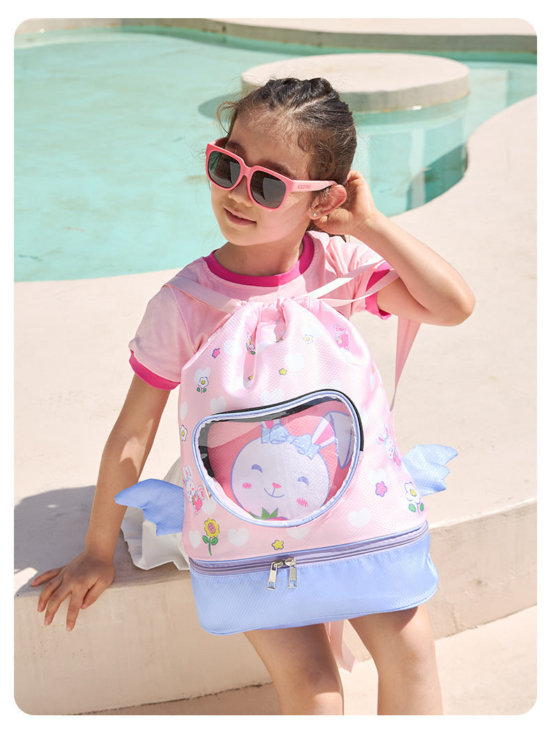 Children's Swimming Bag, Wet and Dry Separation Waterproof Storage Bag, Portable Backpack for Boys and Girls, Cute Cartoon Beach Backpack