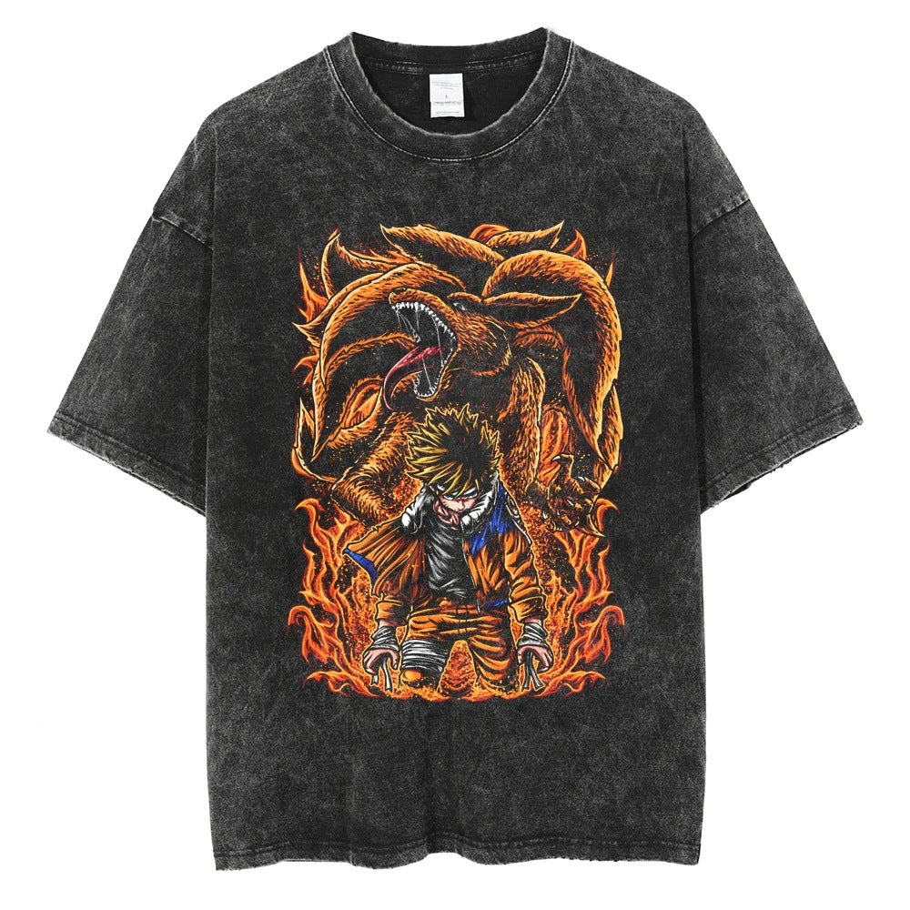 Hip Hop Streetwear Washed Oversized T-Shirt Japanese Anime 202