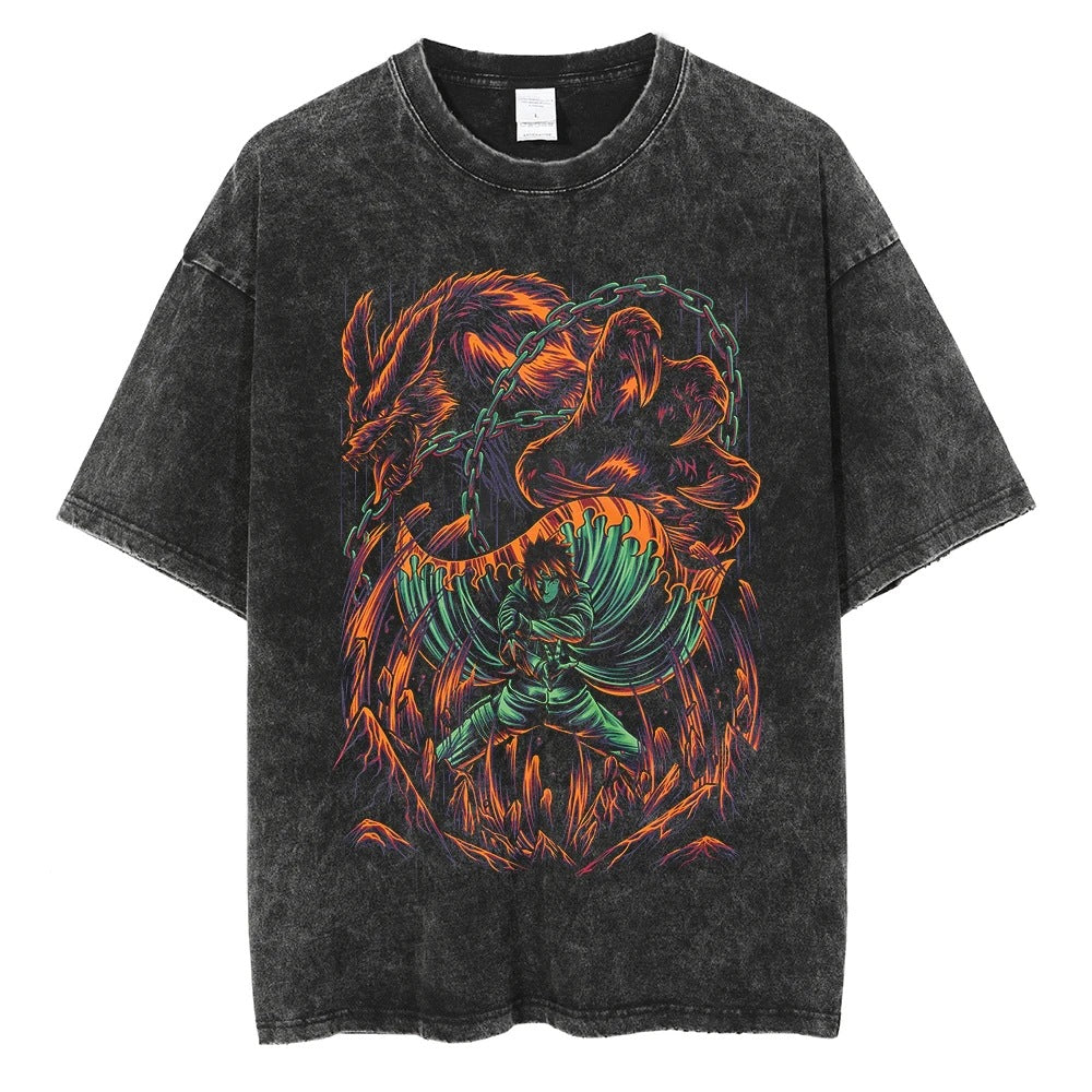 Hip Hop Streetwear Washed Oversized T-Shirt Japanese Anime 202