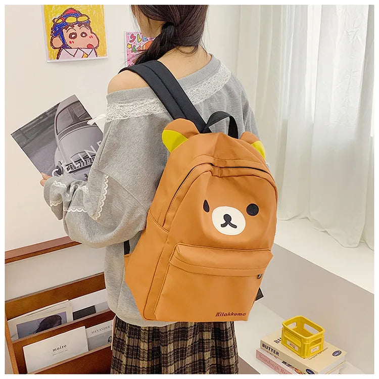 Hot Cute Bear Rilakkumas Backpack Large Capacity Anime Cartoon Backpack Stylish Student School Bag Nylon Shoulder Bags Schoolbag