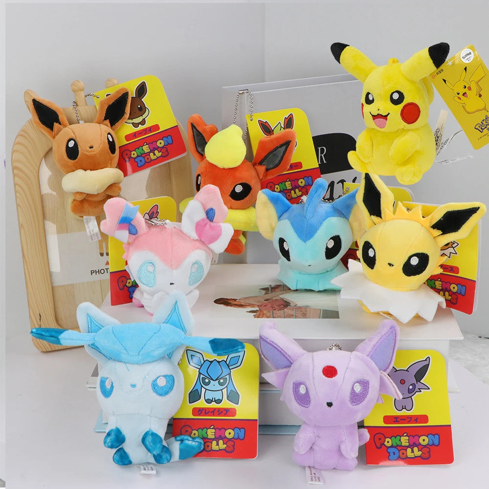 Pokemon Eevee Family Keychains Pendant Plush Toy Glaceon Vaporeo Sylveon Espeon Flareon Cute Anime Stuffed Doll Birthday Gift
