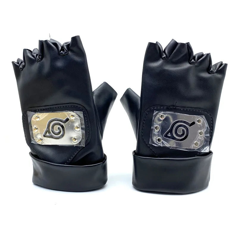 Anime Naruto PU Gloves Cartoons Kakashi Action Figures Cosplay Props Model Half Gloves Finger Toys for Adult Children Gifts