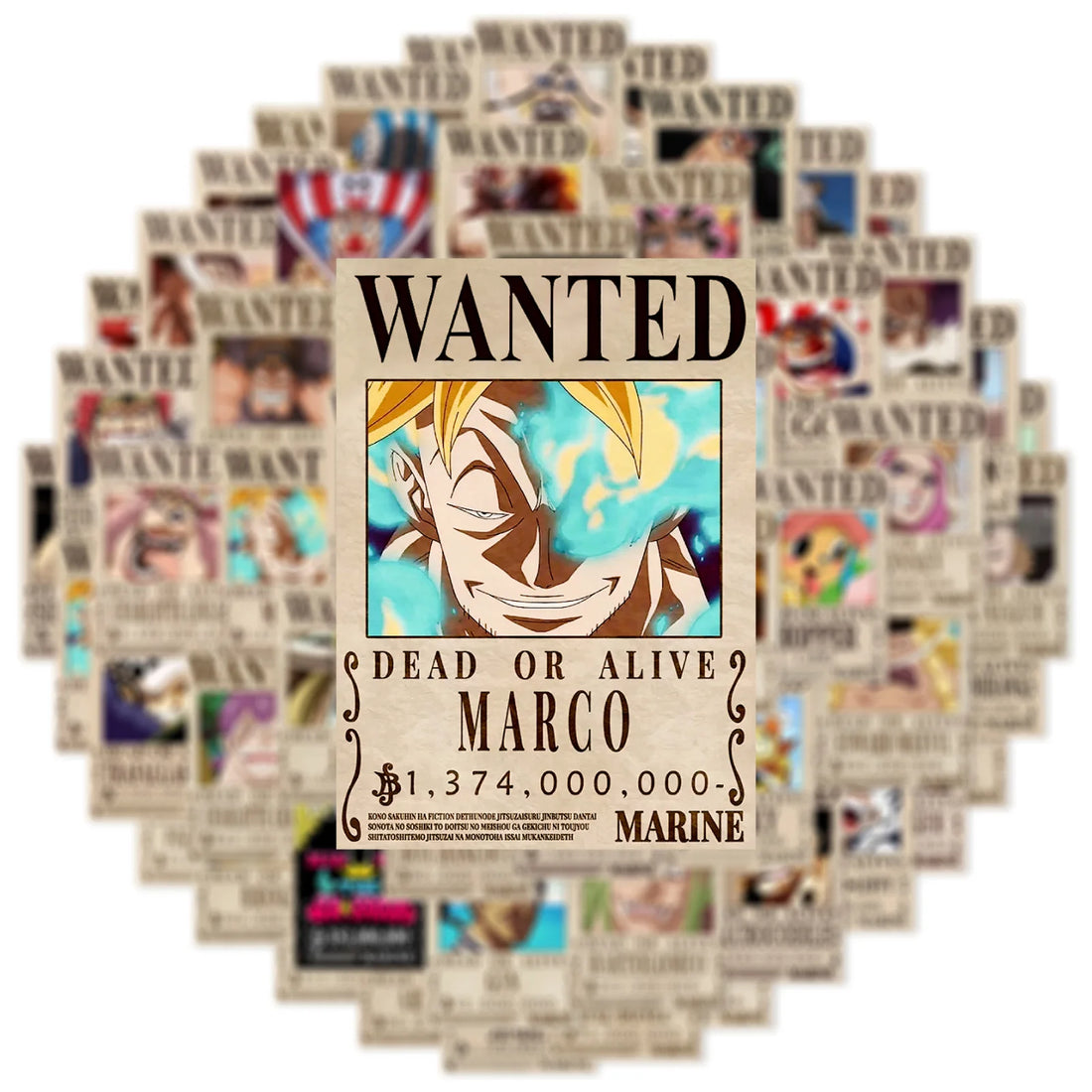 50PCS Anime One Piece Wanted Posters Stickers Cool Graffiti Decals DIY Phone Suitcase Laptop Fridge Wall Decoration Sticker Toy