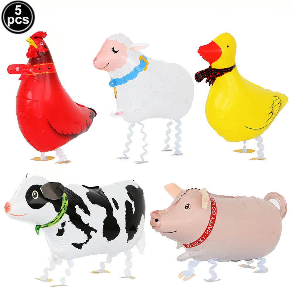 Farm Walking Animal Balloon Duck Chicken Cow Horse Sheep Walking Foil Balloon Kids Farm Theme Birthday Party Decoration Supplies