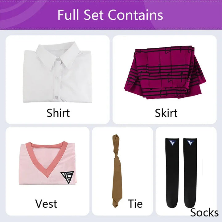 Costume de Cosplay Anime Danganronpa Kaede Akamatsu, gilet rose, chemise, jupe, uniforme, perruque pour femmes et filles,