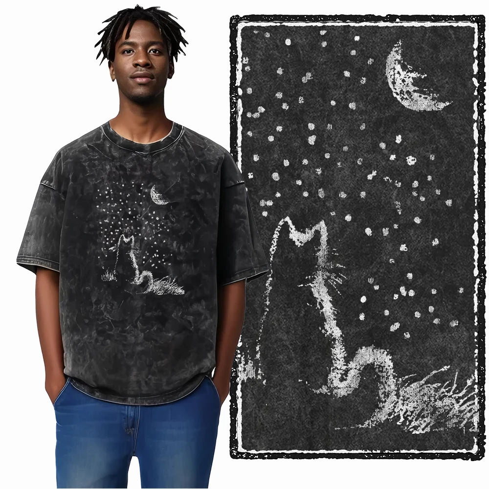 COOLMIND DB Cat Printed Cotton Acid Washed Exclusive Graphic Unisex T Shirt Cool Streetwear Men Tshirts Big Size Tee for Men