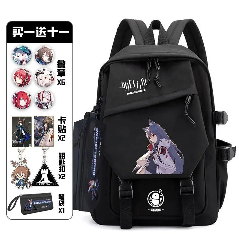 Arknights Backpack with Pain Pack Badge Set Anime Bag Teenagers Schoolbag Students Book Travel Bag Girl Boy Cosplay
