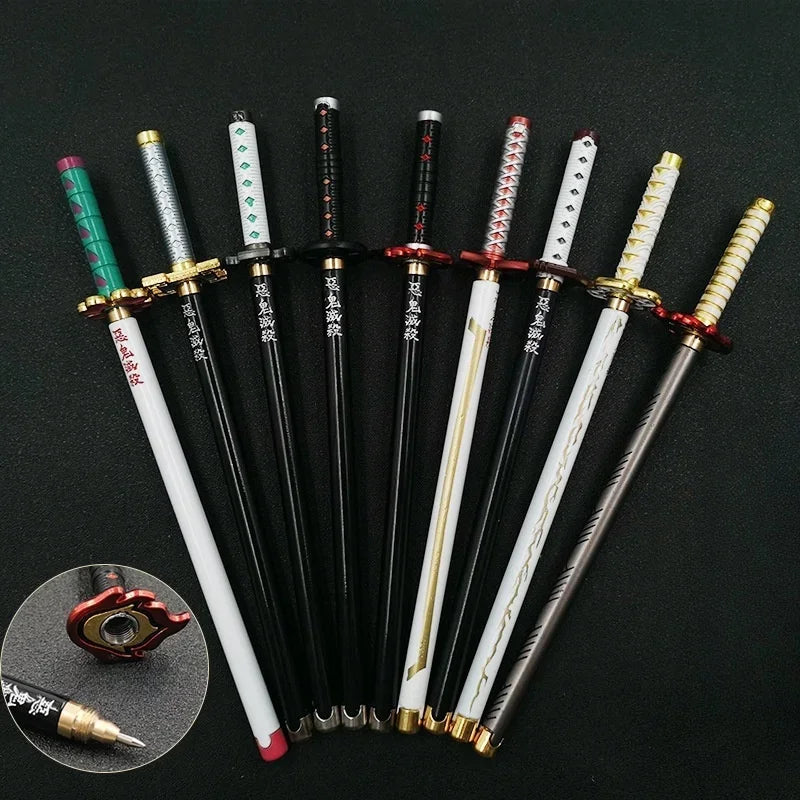 New 17 Styles Japan Anime Demon Slayer Model Gel Pen 0.5mm Black Refill Cosplay Prop Kid Student Gift SlayerWeapon Sword