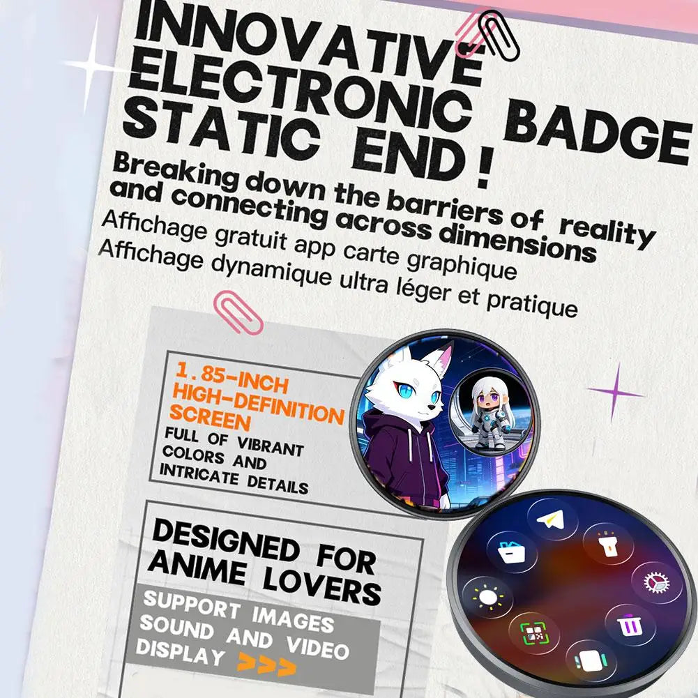 Smart Dynamic Electronic Display Anime E-Badge Anime Merchandise Digital Display Brooch Pin Gifts For Anime Lovers -1.85 Inch