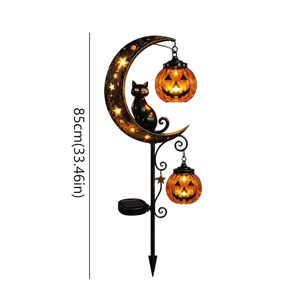 Garden Lamp Decoration Halloween Black Cat & Pumpkin Moon Garden Stake Light, Outdoor Waterproof Metal Pumpkin Stake Decor